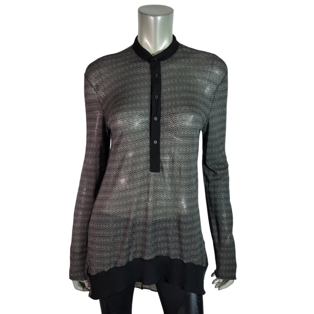 Superfine Top Size M Tunic Wool Lightweight Sheer High Neck Stretch Casual Black